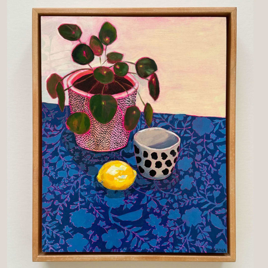 ""Expand" Pilea Plant and Lemon Still Life" - Original Painting in multicolor by Kara Aina