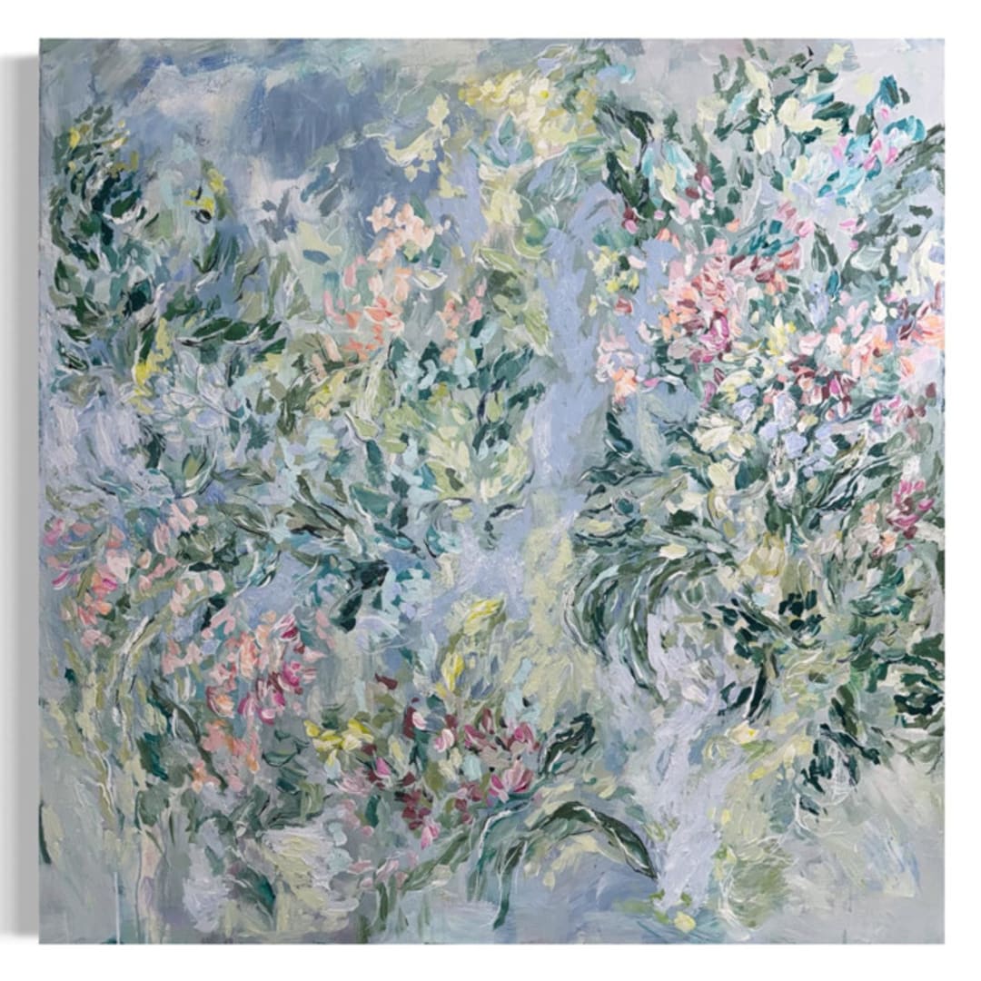 "“Veil of Blossoms” – 48x48 Original Painting" - Original Painting in multicolorassorted-colors by Sarah Mankin