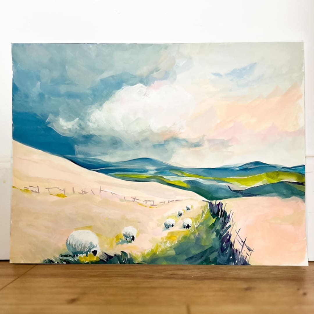 "Whispers of the Meadow Gouache Original Painting" - Original Painting in green by Lucrecia Caporale