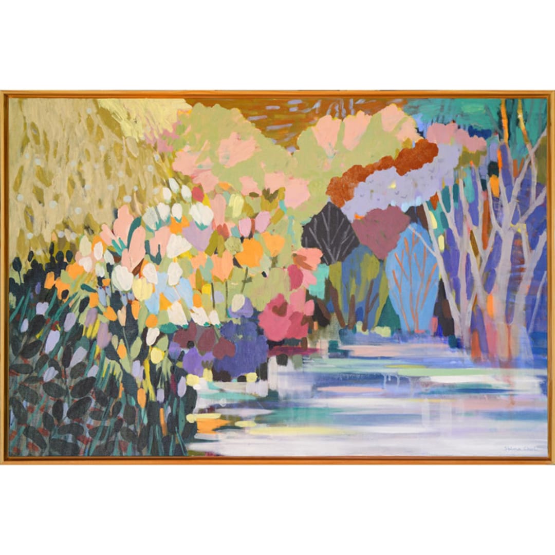 "Secret Lake in the Woods" - Original Painting in blue by Shina Choi