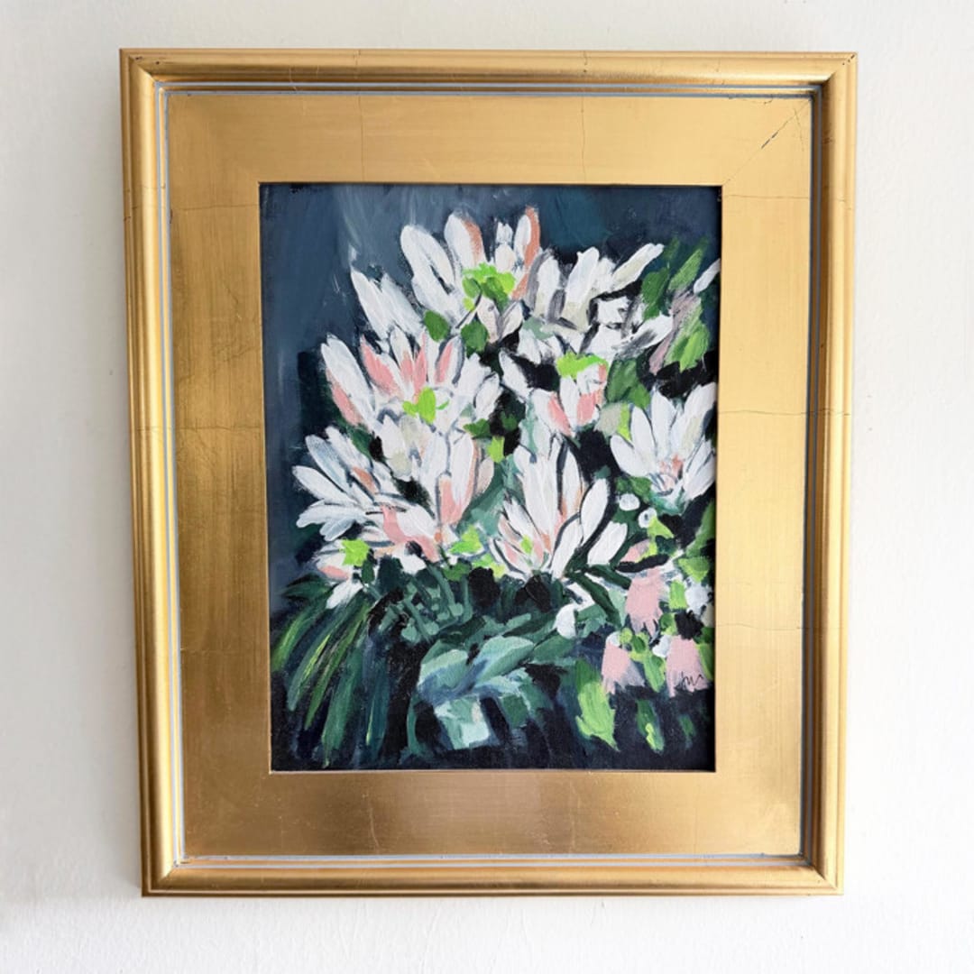 "Midnight Flowers- Still Life" - Original Painting in black by Green Barn Studio