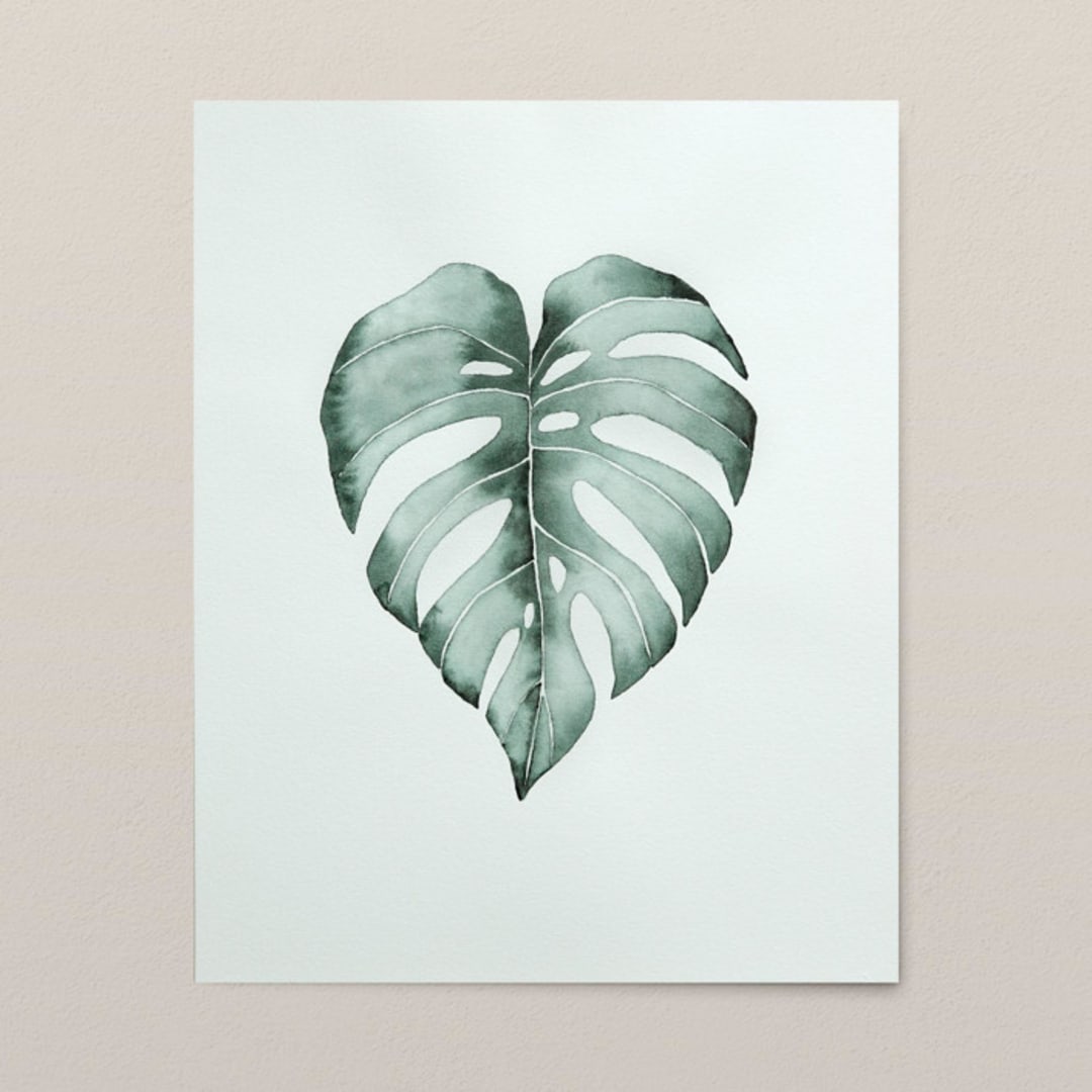 "Monstera leaf watercolor painting" - Original Painting in green by Angele Kamp