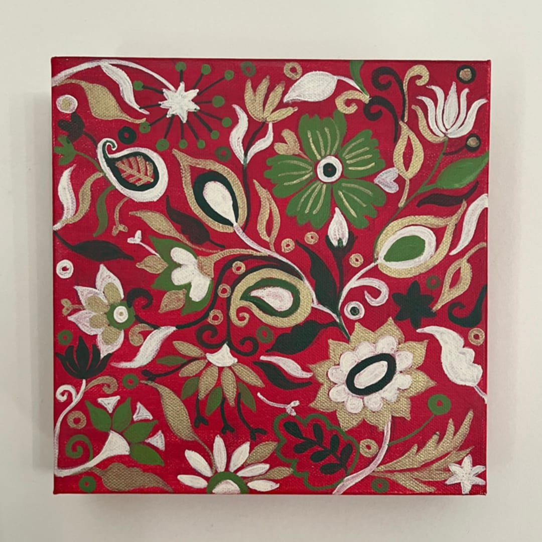"Jade Poppy" - Original Painting in red by Devika Keskar