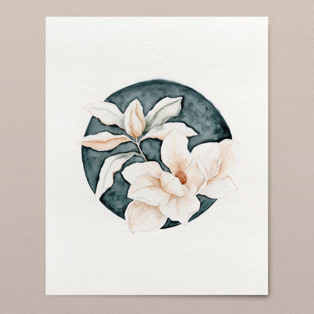 "Magnolia Grandiflora 02 original watercolor painting" - Original Painting in blue by Angele Kamp