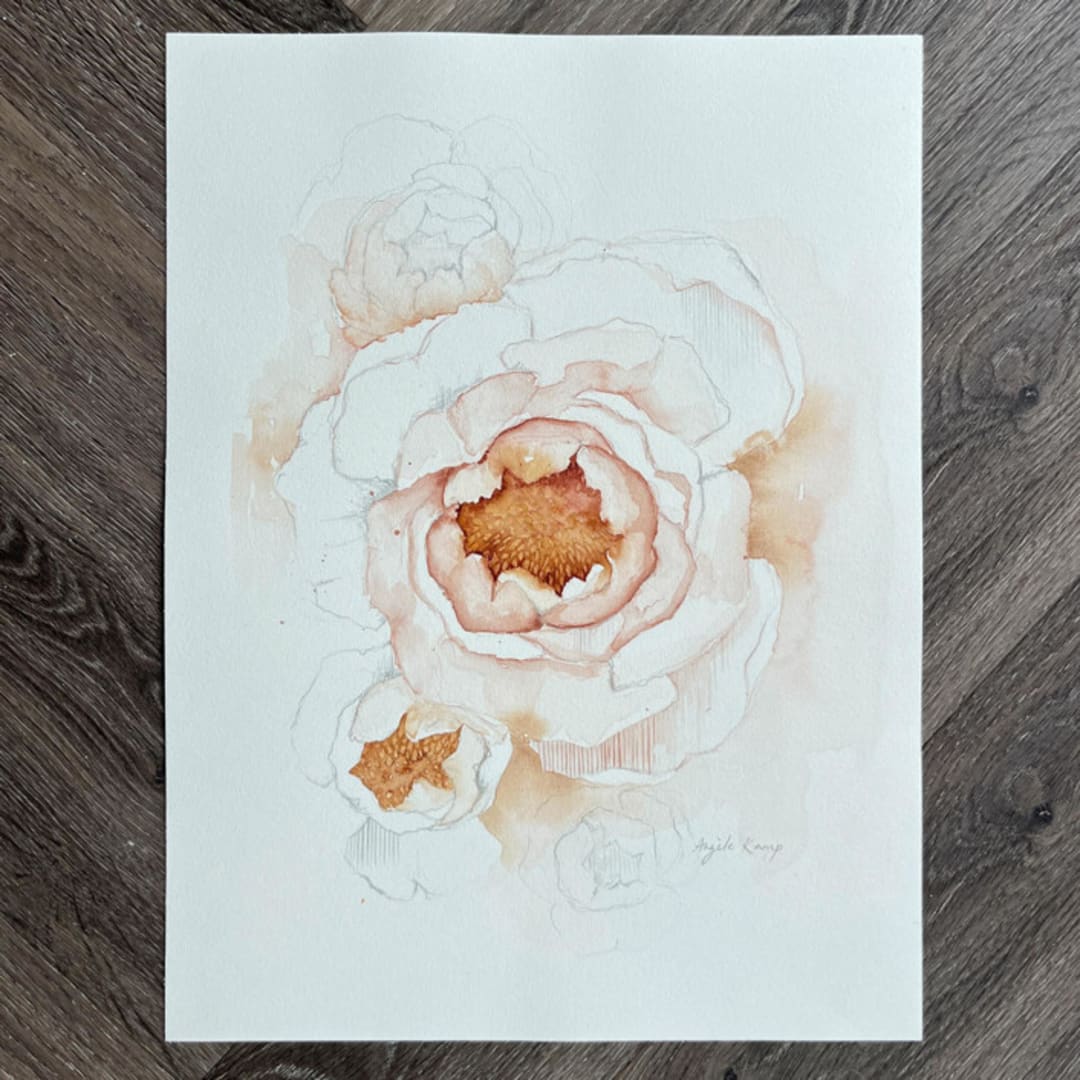 "Blooming Pink Peonies 01" - Original Painting in pink by Angele Kamp