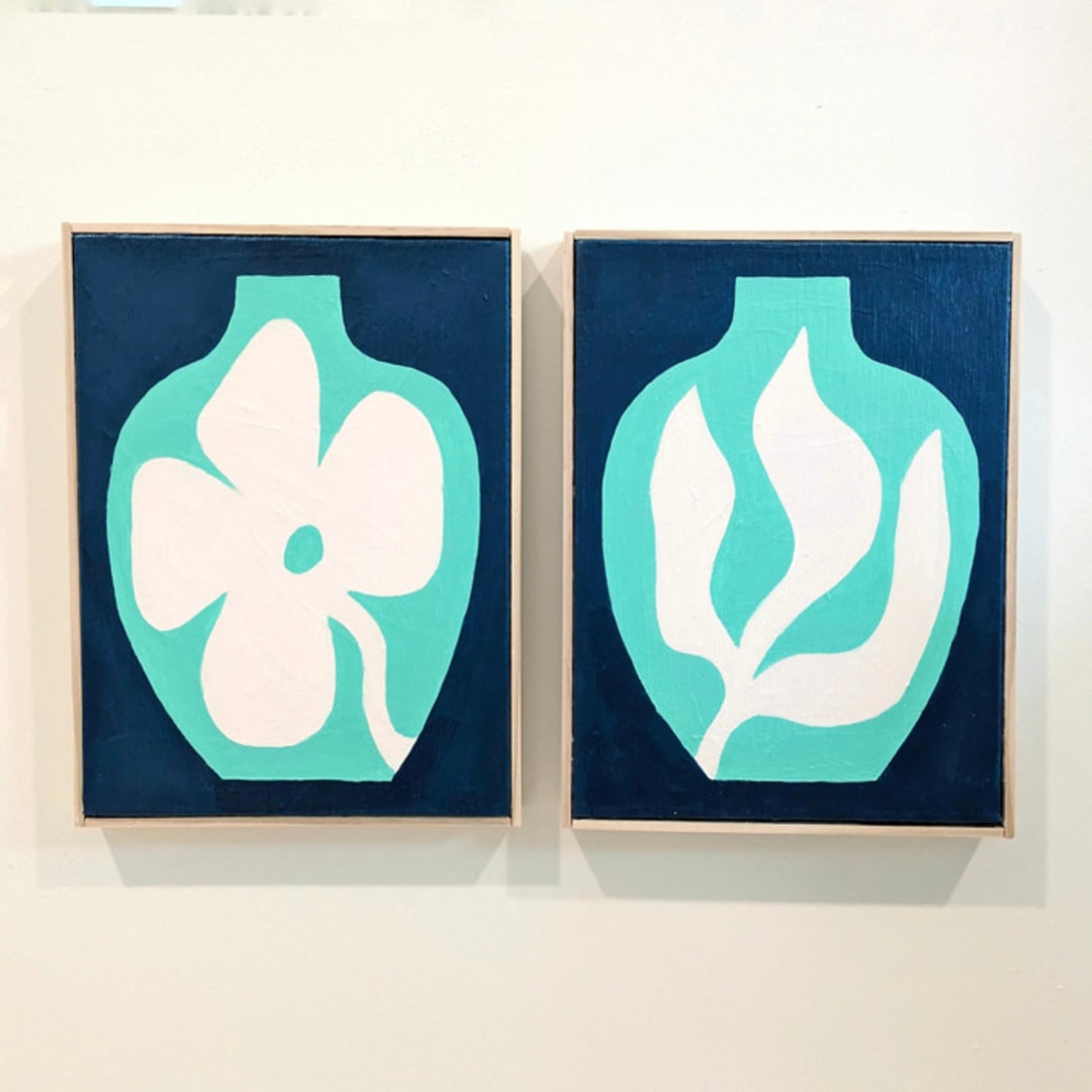 "Bloom and Stem - Set of 2 Original Acrylic Painting" - Original Painting in multicolor by Kate Sowinski