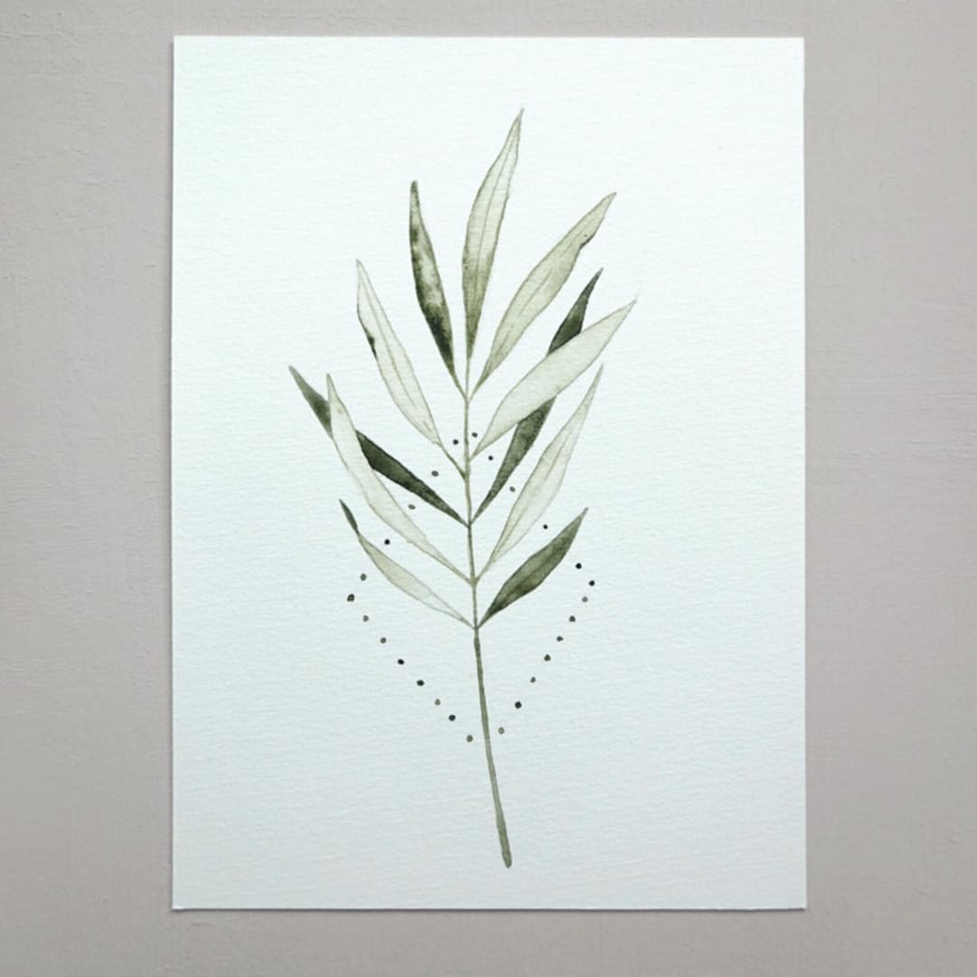 "Geometric Leaves" - Original Painting in green by Angele Kamp