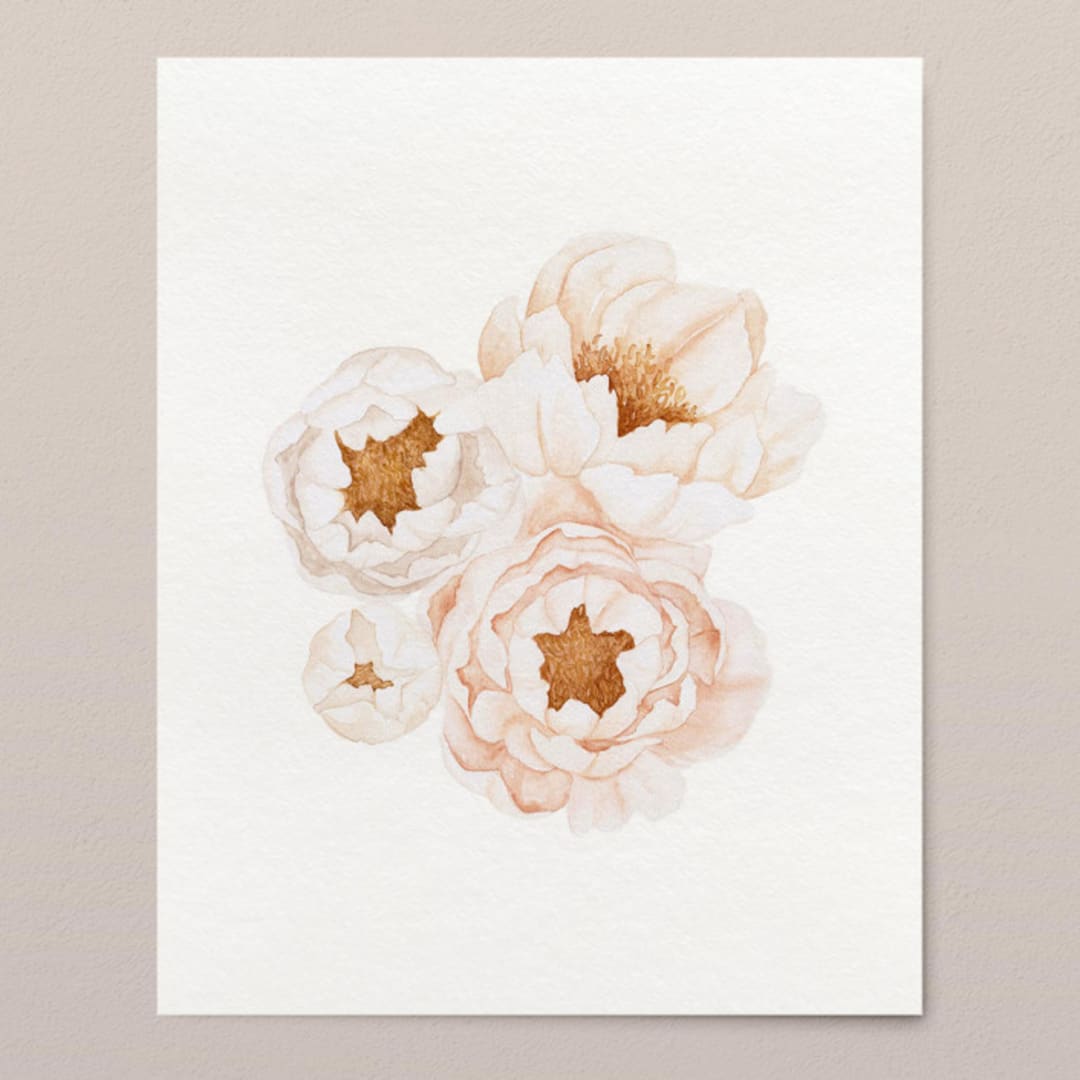 "Peonies in bloom watercolor painting" - Original Painting in pink by Angele Kamp