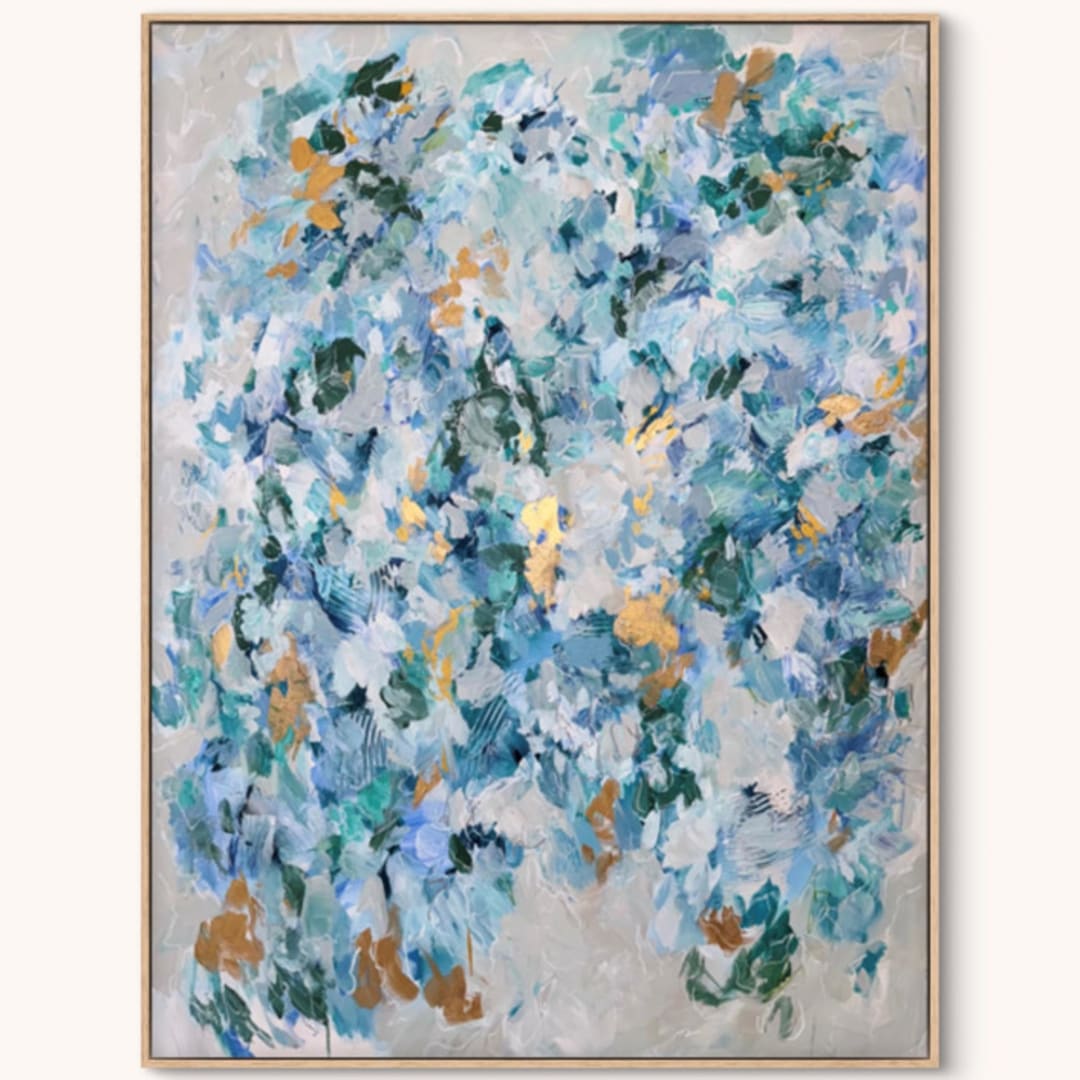 "“Here in the Still” – Original Abstract Acrylic Painting (36” X 48”)" - Original Painting in blue by Sarah Mankin