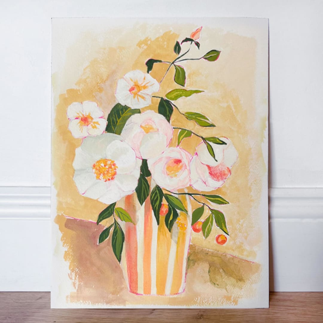 "Striped Vase" - Original Painting in multicolor by Lucrecia Caporale