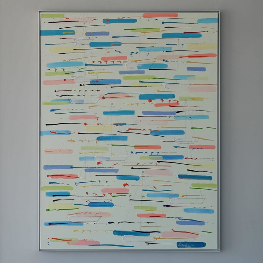 "Boats in a Bayside Breeze" - Original Painting in multicolor by Kathryn Kelly