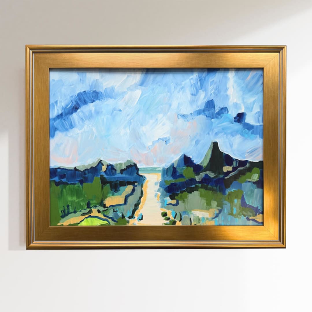 "Baker's Pasture, Through the Dunes" - Original Painting in blue by Green Barn Studio