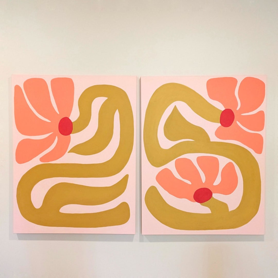 "Bloom Together - Set of 2 Original Acrylic Paintings" - Original Painting in multicolor by Kate Sowinski