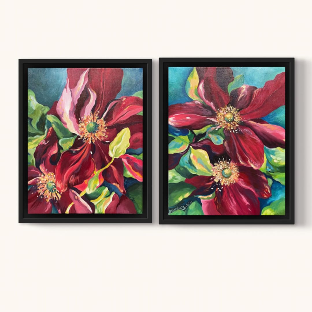 "Summer Climb 1 & 2" - Original Painting in red by Mandy Trimble Leonard
