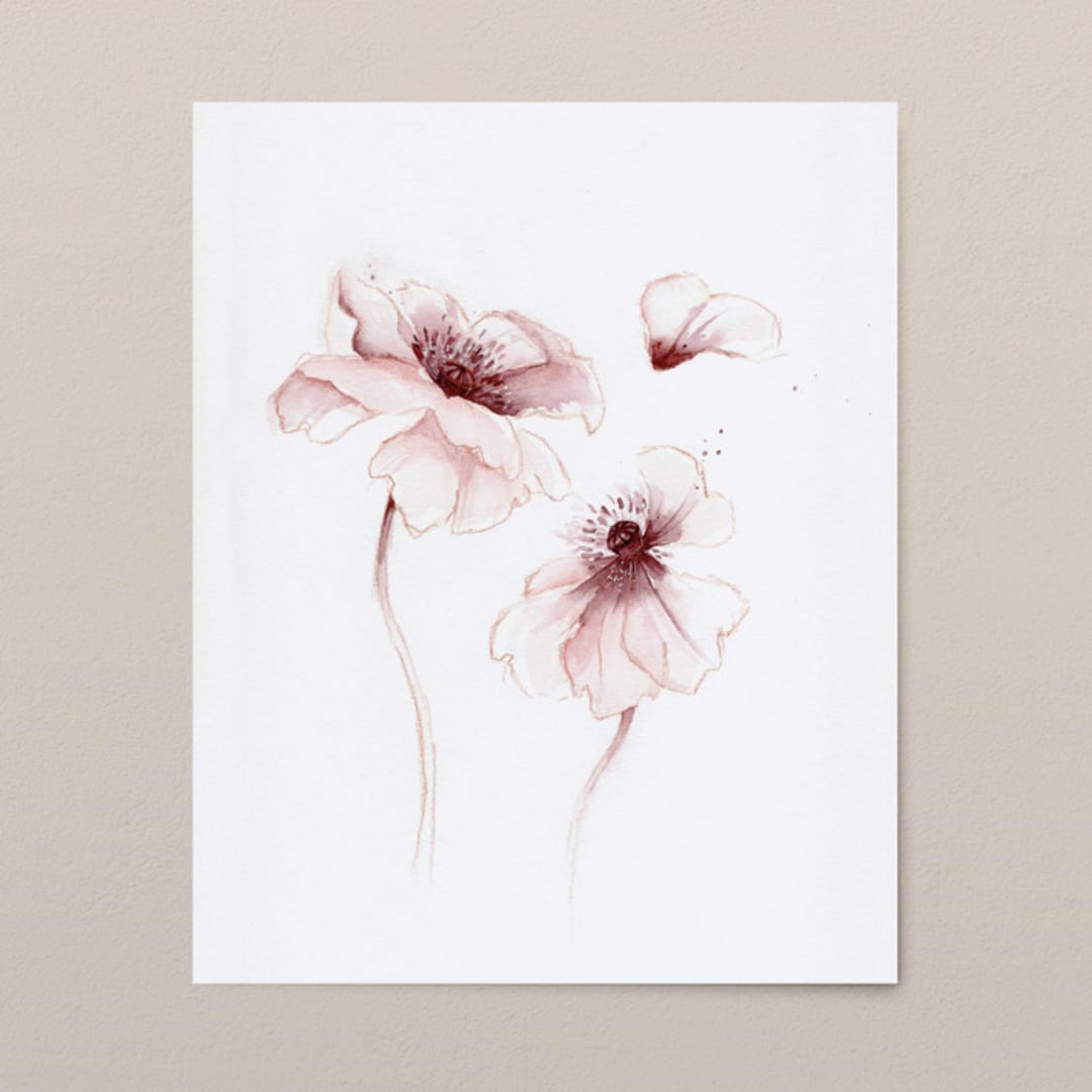 "Oriental Poppies watercolor painting 03" - Original Painting in purple by Angele Kamp
