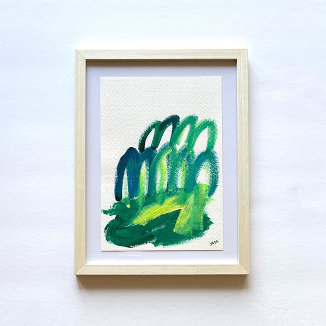 "Bunnyland " - Original Painting in green by bari wieselman schulman