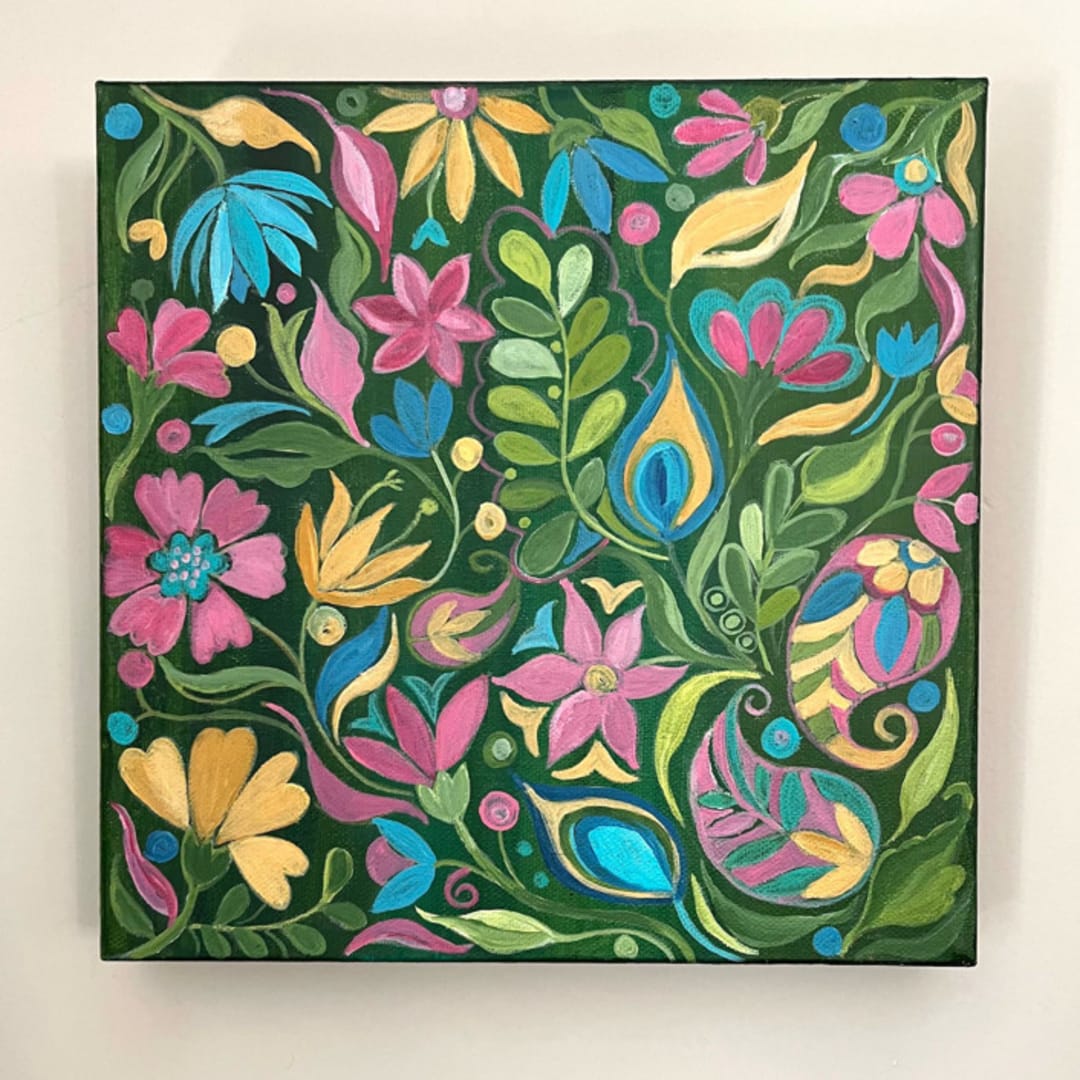 "spring meadow" - Original Painting in green by Devika Keskar