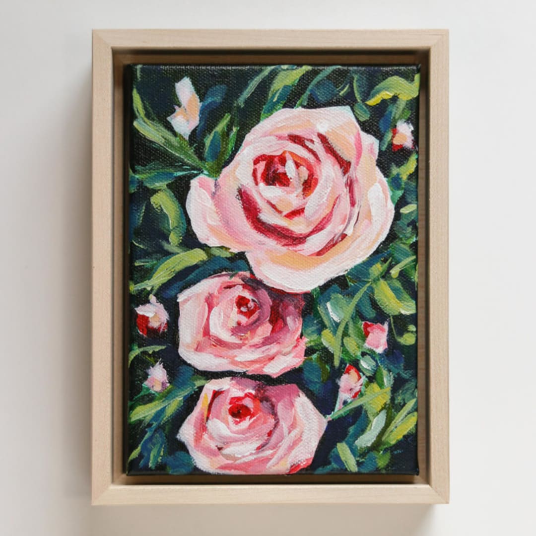 "Rose - 5x7 Framed" - Original Painting in pink by Weronika Zubek