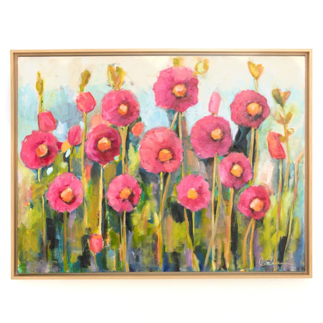 "Hollyhocks" - Original Painting in pink by CONNIE COLLUM