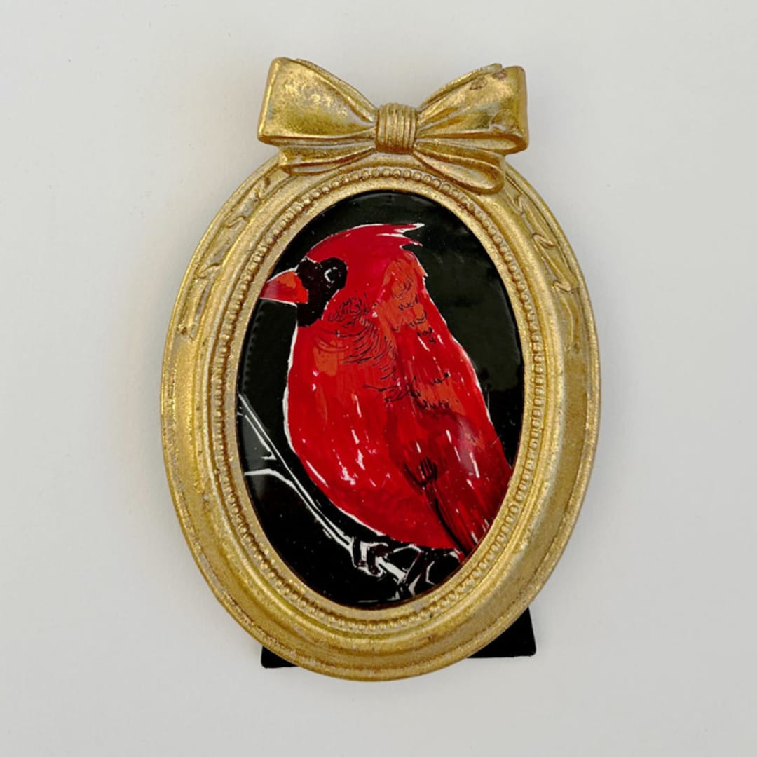 "Miniature Cardinal" - Original Painting in red by Teju Reval