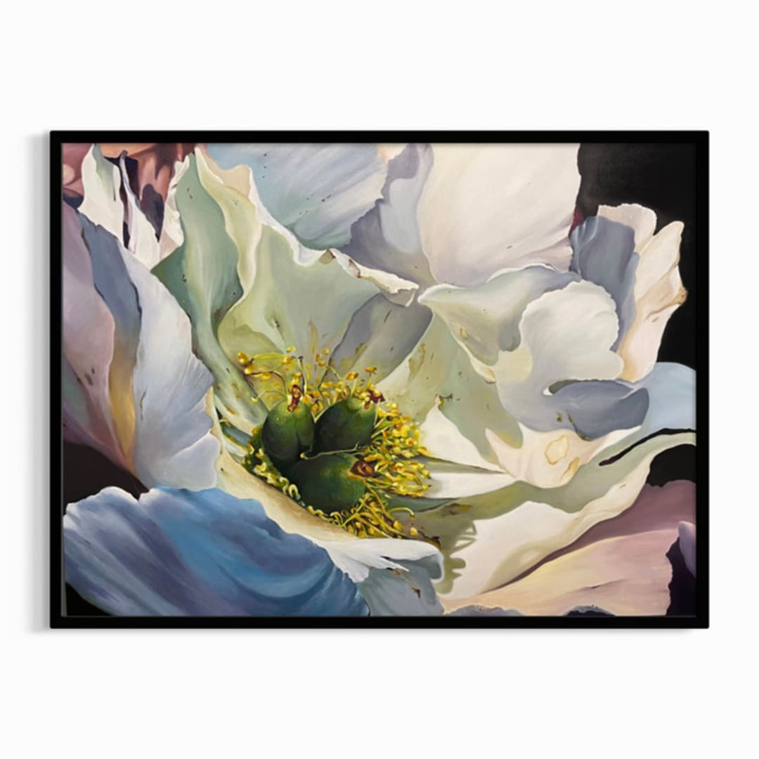 "Opalescence Petal" - Original Painting in white by Mandy Trimble Leonard