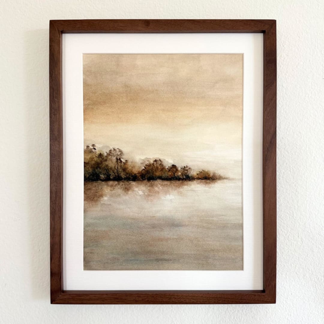 "Fall Trees on the Water" - Original Painting in brown by Sara Swanson