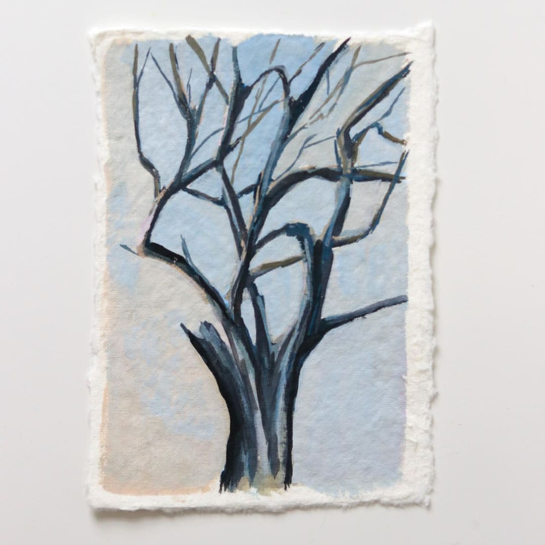 "Blue tree - small painting" - Original Painting in blue by Weronika Zubek