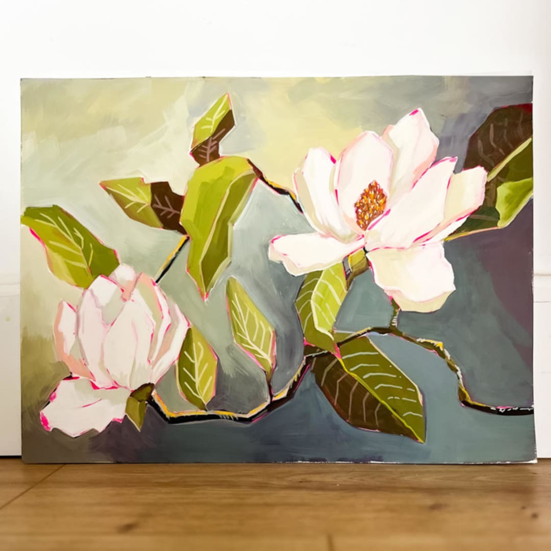"Bold Bloom gouache original painting" - Original Painting in green by Lucrecia Caporale