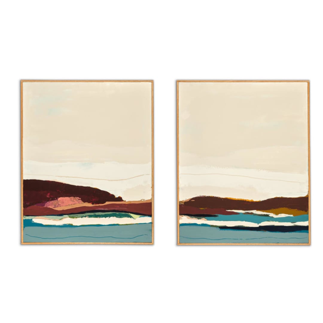 Burgundy Seascape Diptych - Two Paintings