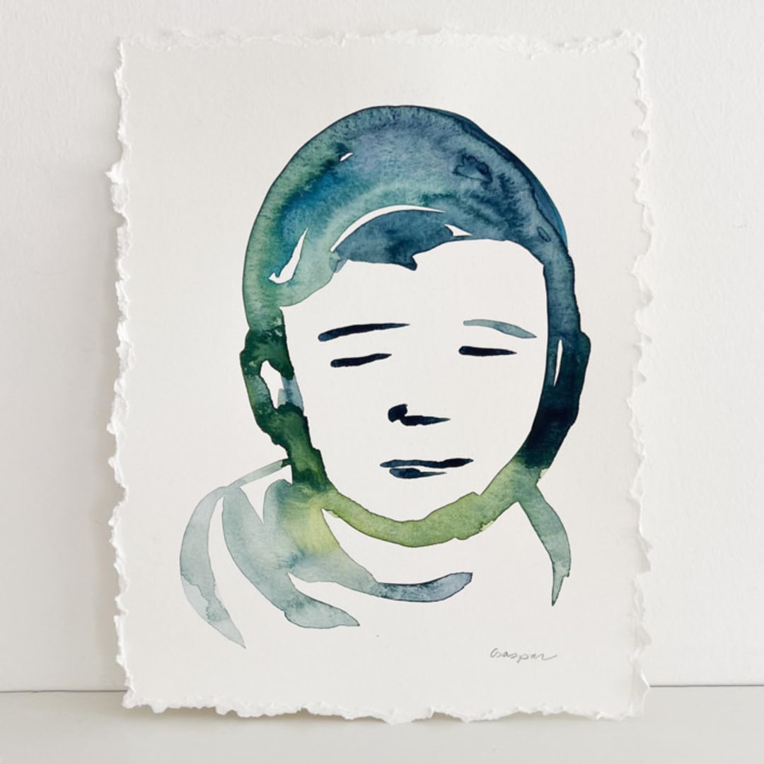 "Boy" - Original Painting in blue by Mary Gaspar
