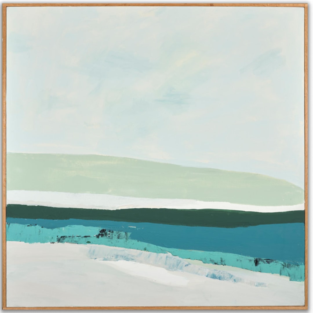 "Muted Northern California Seascape Square" - Original Painting in blue by Caryn Owen