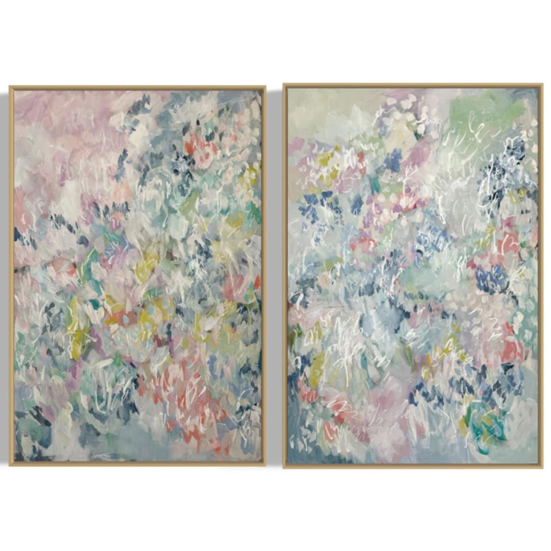 "Postcards from Far Away #1 & Postcards from Far Away #2" - Original Painting in multicolor by Sarah Mankin