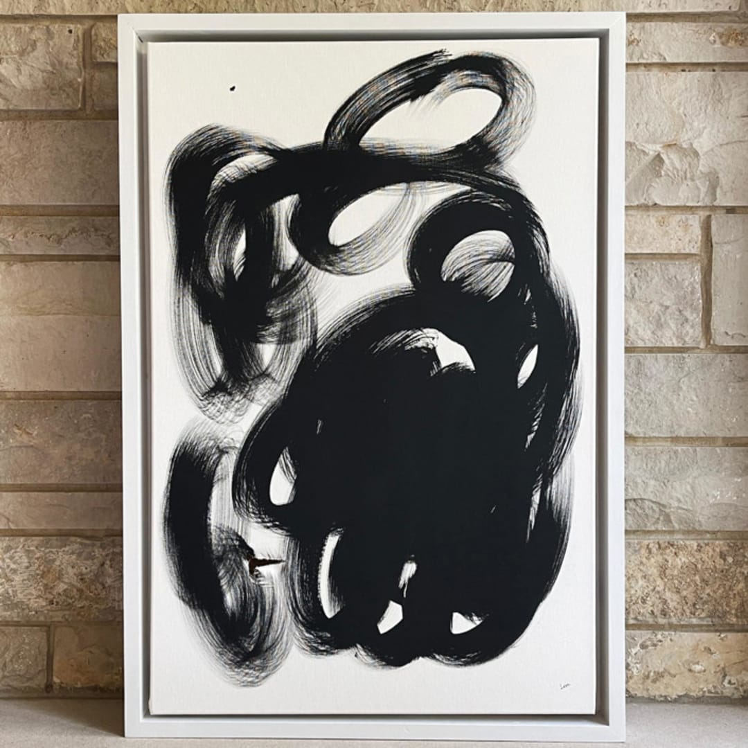 "Bullfinch" - Original Painting in black by bari wieselman schulman