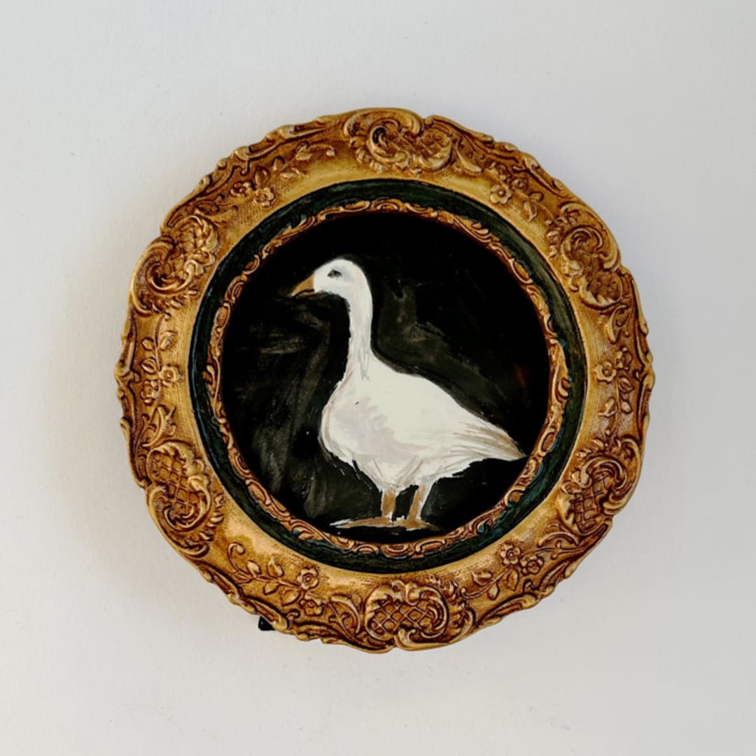"Miniature Goose" - Original Painting in white by Teju Reval