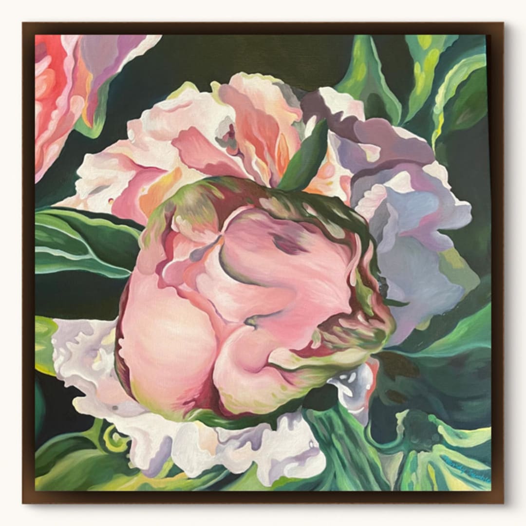 "My Garden Peonies" - Original Painting in pink by Mandy Trimble Leonard
