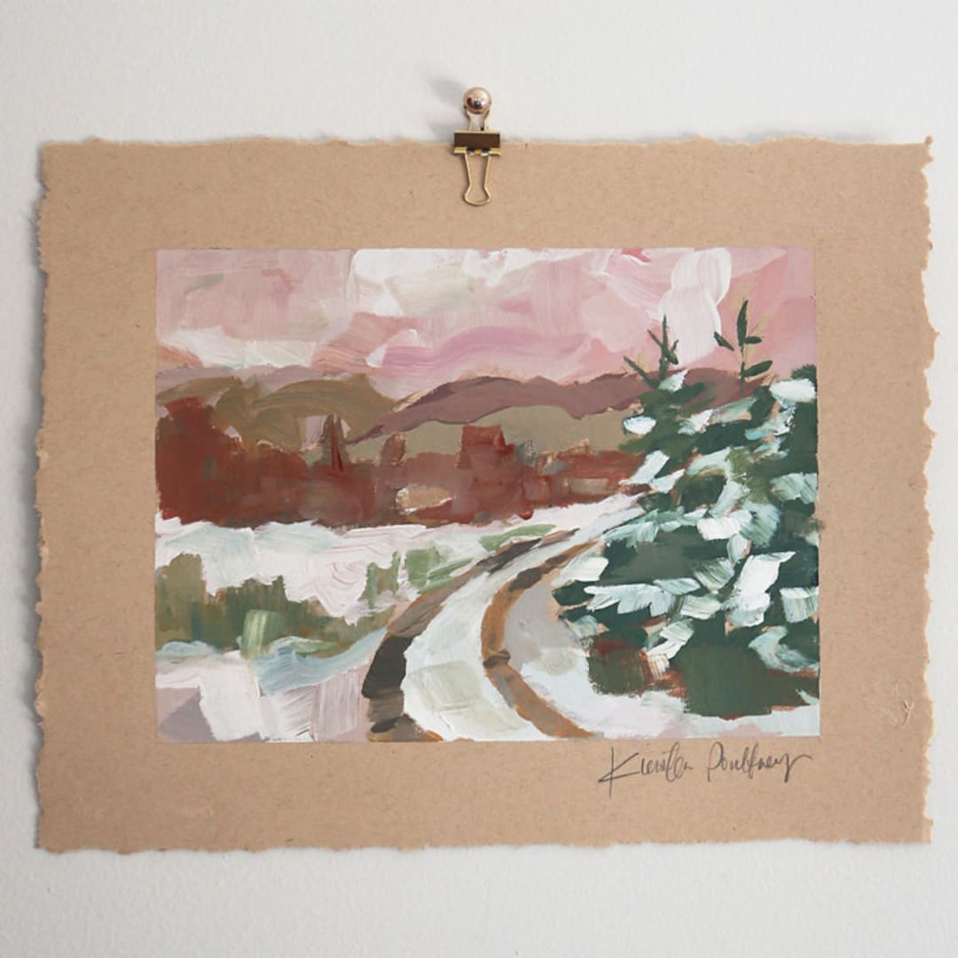 "Wintry Road 2" - Original Painting in red by Kiersten Poultney