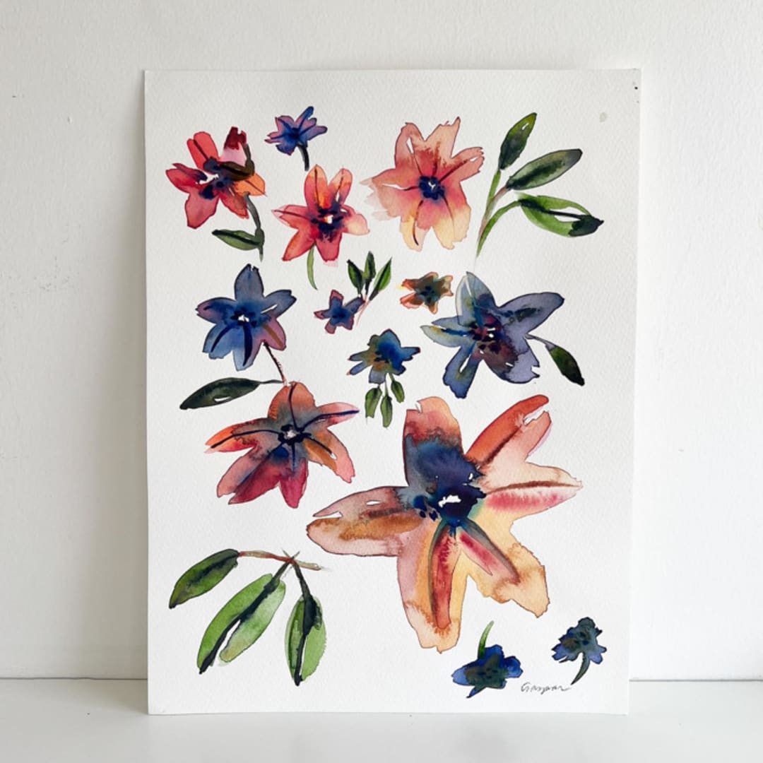 "Les Fleurs" - Original Painting in orange by Mary Gaspar