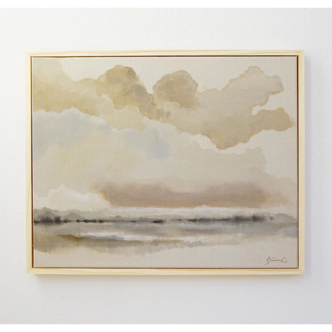 "Distance Under Cloudy Sky" - Original Painting in beige by Shina Choi