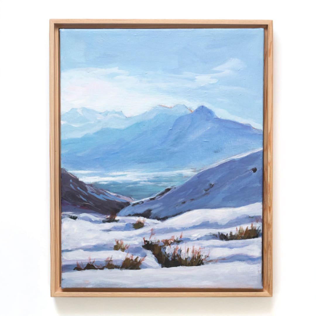 "White Coat - Winter mountain landscape" - Original Painting in blue by Weronika Zubek