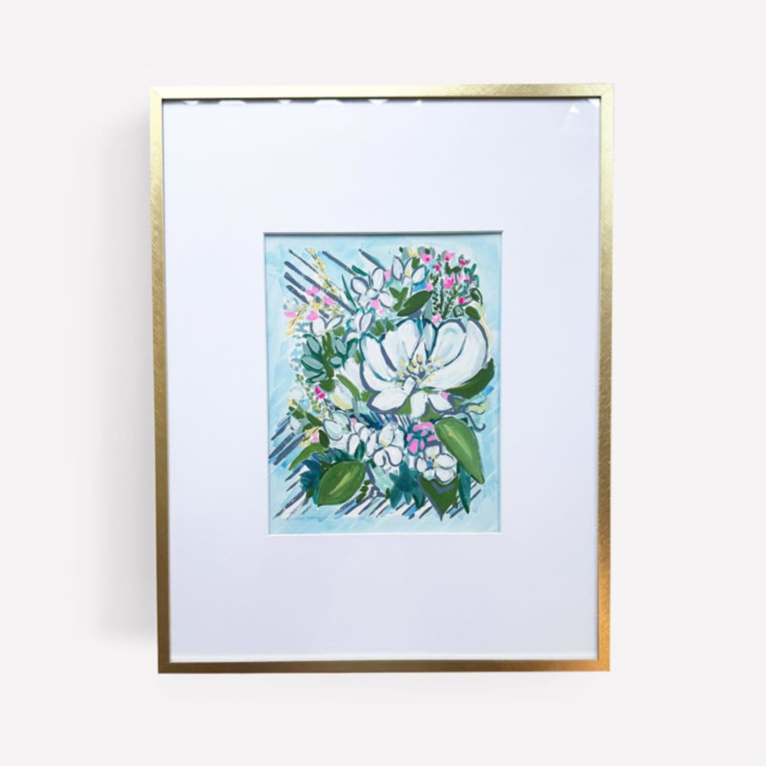 "Coastal Garden- Floral Abstract" - Original Painting in blue by Green Barn Studio