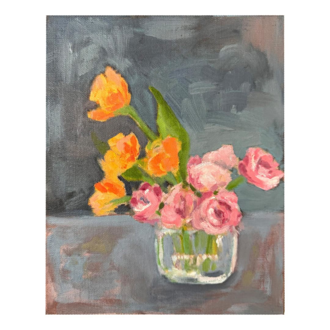 "Cut Flowers Still Life #1" - Original Painting in multicolor by Kat Roberts