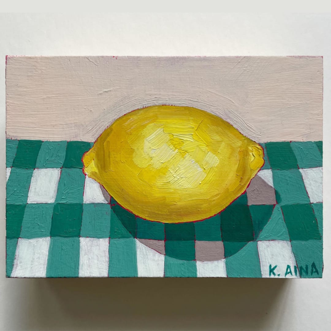 "Gingham Lemon" - Original Painting in multicolor by Kara Aina