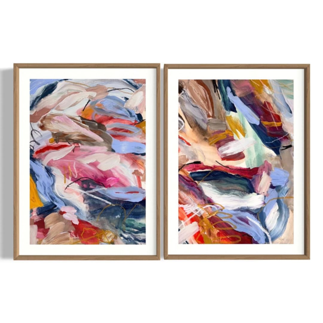 "“The Shape of a Feeling” – Framed Original Diptych on Paper" - Original Painting in multicolor by Sarah Mankin