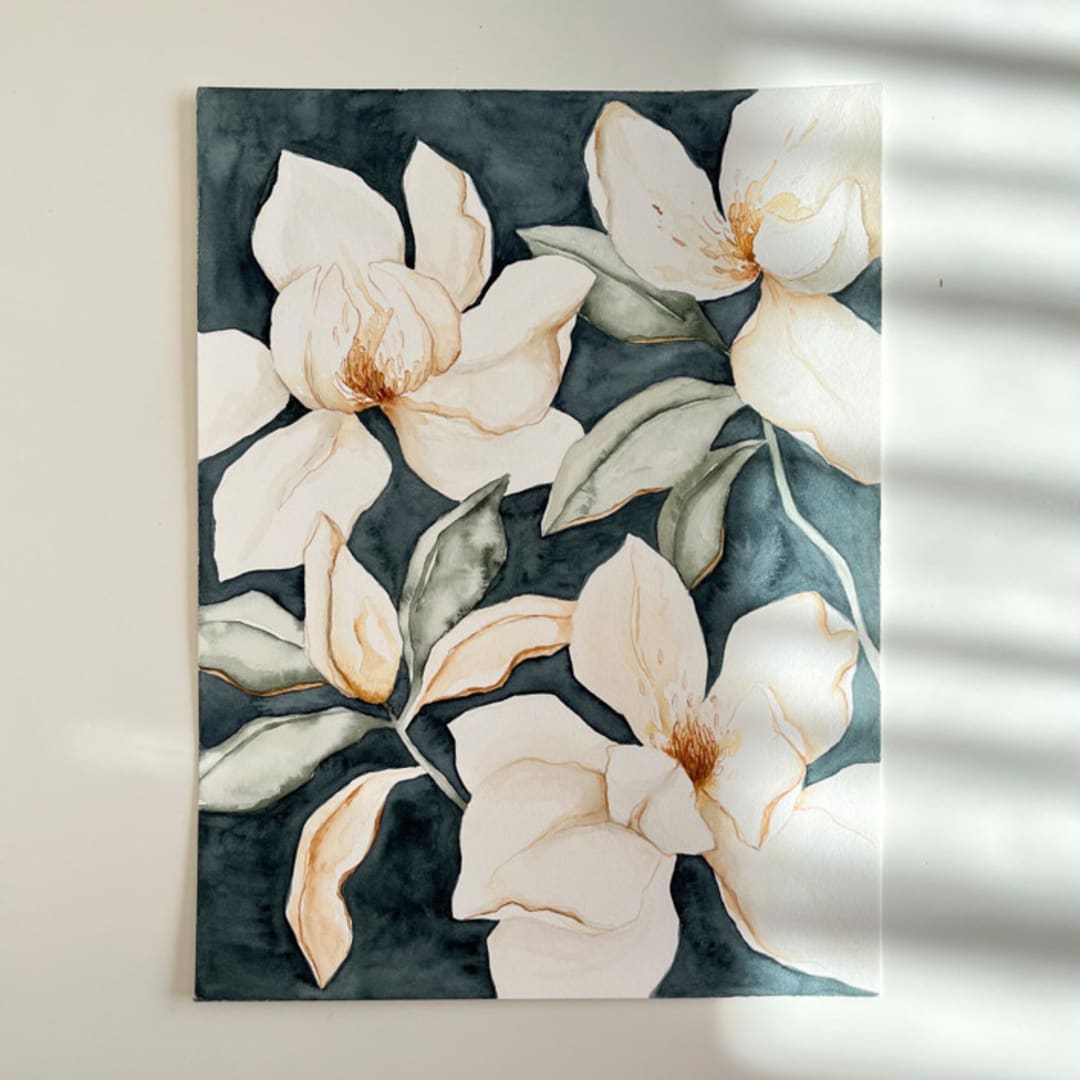 "Magnolia Grandiflora 03" - Original Painting in blue by Angele Kamp