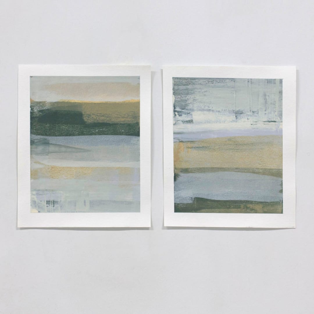 "Open Field No. 2 and No. 3 - Original Set" - Original Painting in green by Julia Contacessi