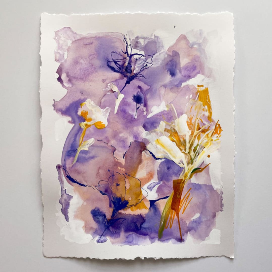 "A Purple Moment, Floral Painting" - Original Painting in multicolorassorted-colors by Suzanna Toole