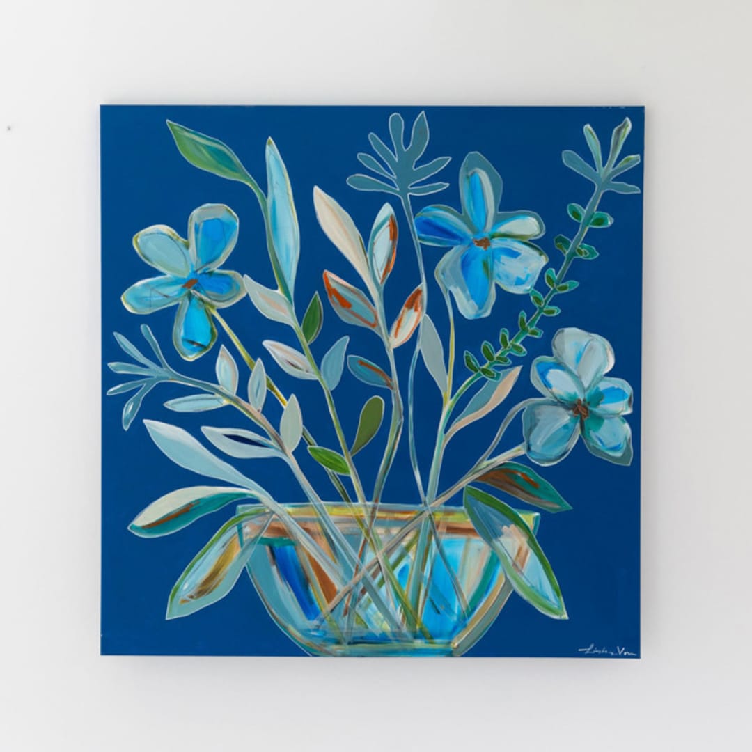 "Electric Blue Potted Play" - Original Painting in blue by Lindsay Von