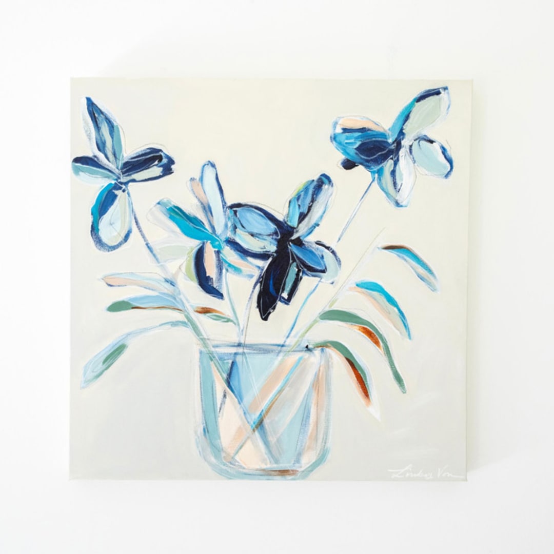 "Whimsical Potted Play 2" - Original Painting in blue by Lindsay Von