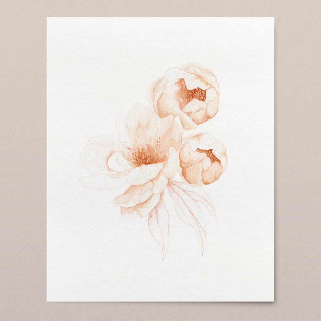 "Peachy Peonies 01 watercolor painting" - Original Painting in orange by Angele Kamp