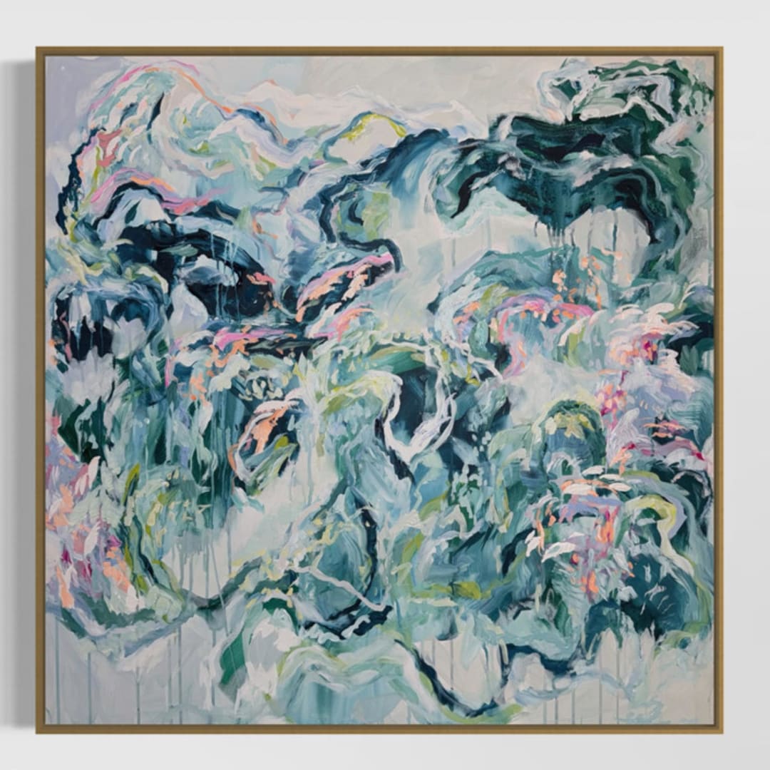 "“The Forest of Things Left Unsaid” – Original Abstract Acrylic Painting (36” X 36”)" - Original Painting in blue by Sarah Mankin